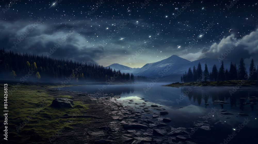 Beautiful night landscape with stars over the water. Beautiful Milky Way in the sky on a summer day Beautiful night landscape with stars over the water. Beautiful Milky Way in the sky on a summer day