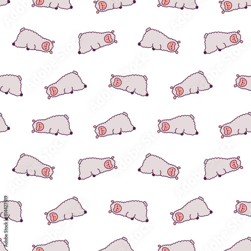 Cute kawaii little llama. Seamless pattern. Cartoon funny alpaca, animals character. Hand drawn style. Vector drawing. Design ornaments.