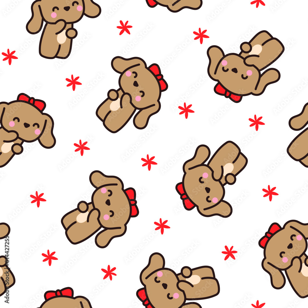 Fototapeta premium Cute kawaii little dog. Seamless pattern. Pet cartoon character. Hand drawn style. Vector drawing. Design ornaments.