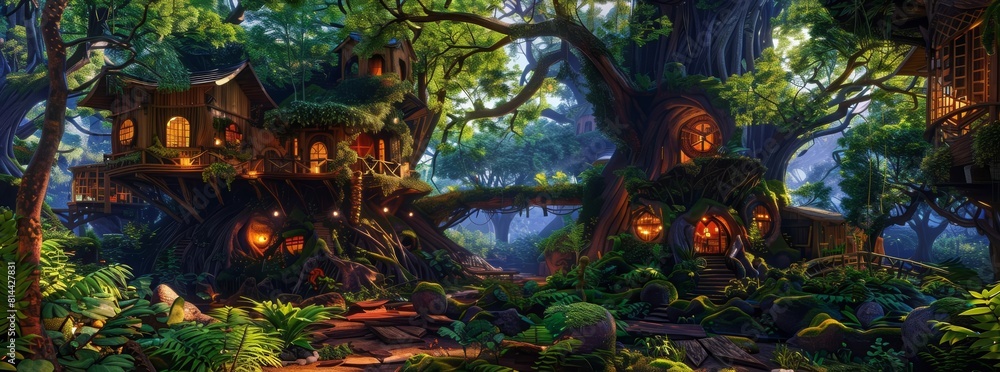 Fototapeta premium Design a collection of fictional forest habitats made entirely from exotic woods