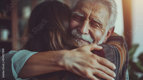 father in loving with dad affectionate space family in lovingly embrace smiling grandad daughter child copy fathers elderly woman adult happy concept day hugging affection love senior photo