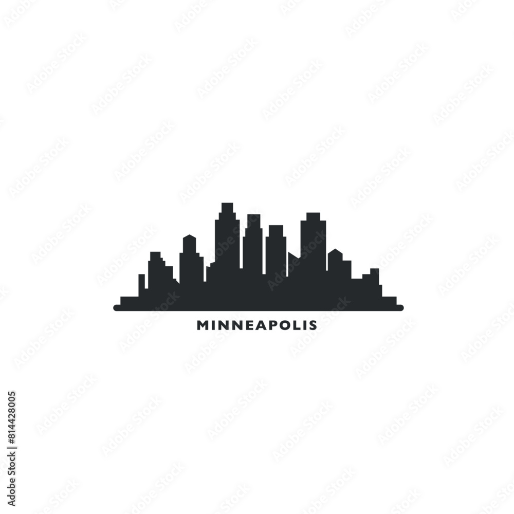 Minneapolis, USA city skyline and cityscape logo. Panorama, US Minnesota black state icon, abstract landmarks, skyscraper, buildings. United States of America isolated graphic, vector flat