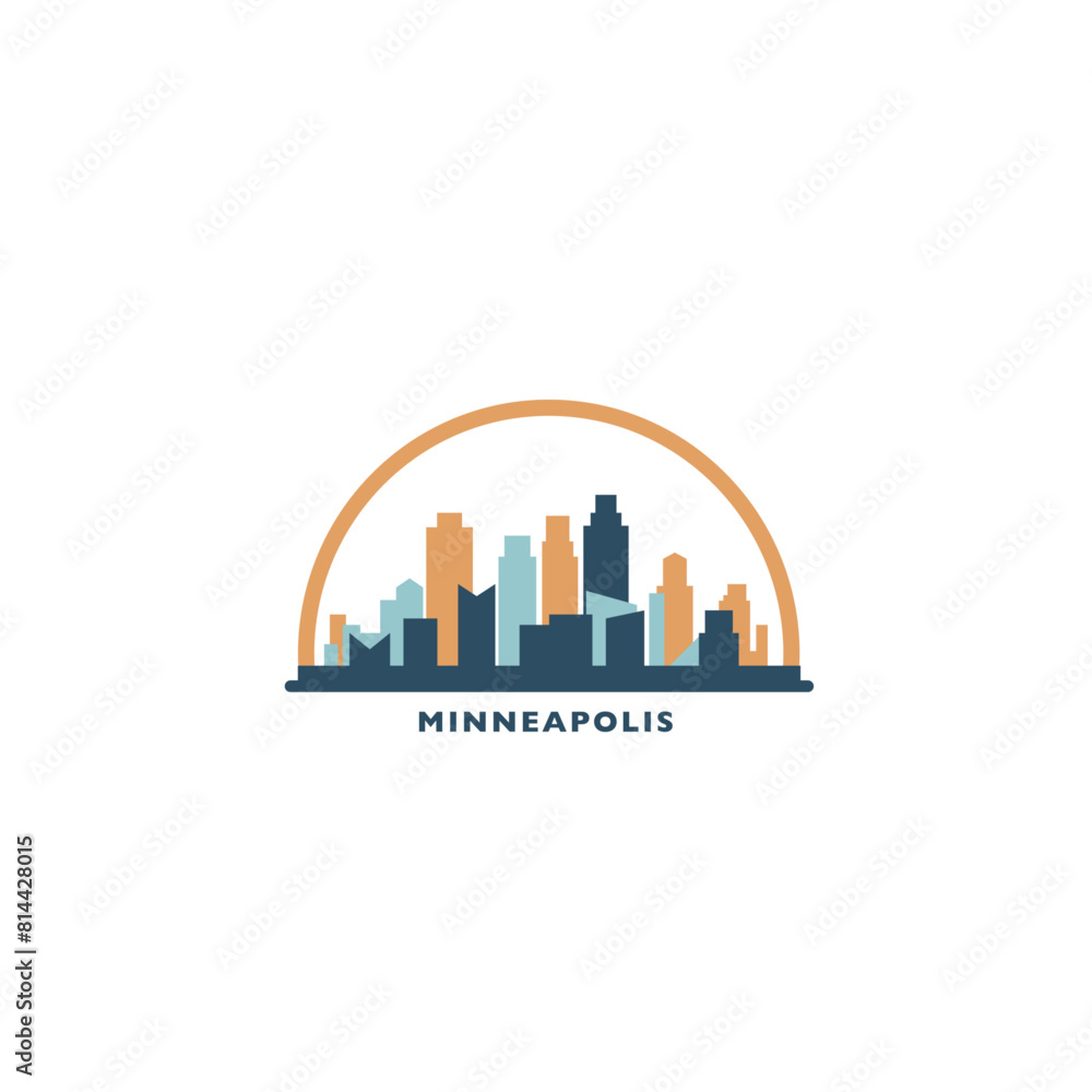 Minneapolis, USA city skyline and cityscape logo. Panorama, US Minnesota colorful state icon, abstract landmarks, skyscraper, buildings. United States of America isolated graphic, vector flat