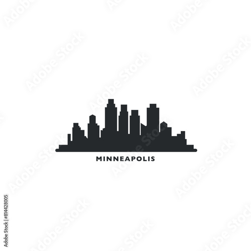 Minneapolis  USA city skyline and cityscape logo. Panorama  US Minnesota black state icon  abstract landmarks  skyscraper  buildings. United States of America isolated graphic  vector flat
