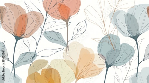 A minimalist design pattern of floral with subtle colors and fine lines