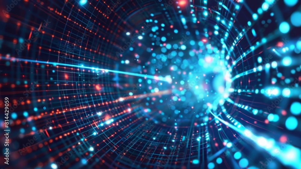 Dynamic, futuristic tunnel of glowing neon lights, ideal for tech or sci-fi projects. Dynamic, futuristic tunnel of glowing neon lights, ideal for tech or sci-fi projects.