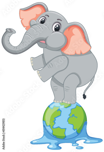 Cute elephant standing on a watery globe