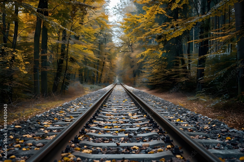 Fototapeta premium Railroad in autumn forest.