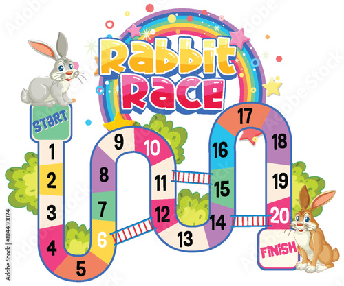 Colorful board game with rabbits and numbers