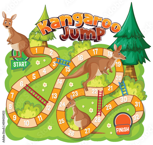 Colorful board game with kangaroos and forest theme