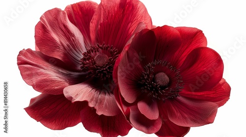 Two red anemone flowers isolated on white background.