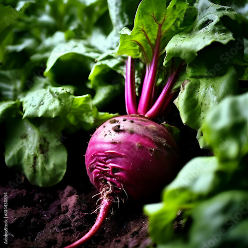 gros plan sur une betterave dans un potager,vegetable, purple, ripe, vegetarian, rose, root, spice,generate ai