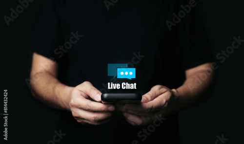 Customer service and support live chat with chatbot and automatic messages. Assistance and help with mobile phone app.