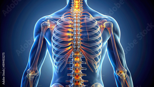 Detailed image of a spine, highlighting the alignment of vertebrae and their role in supporting the body and facilitating movement.