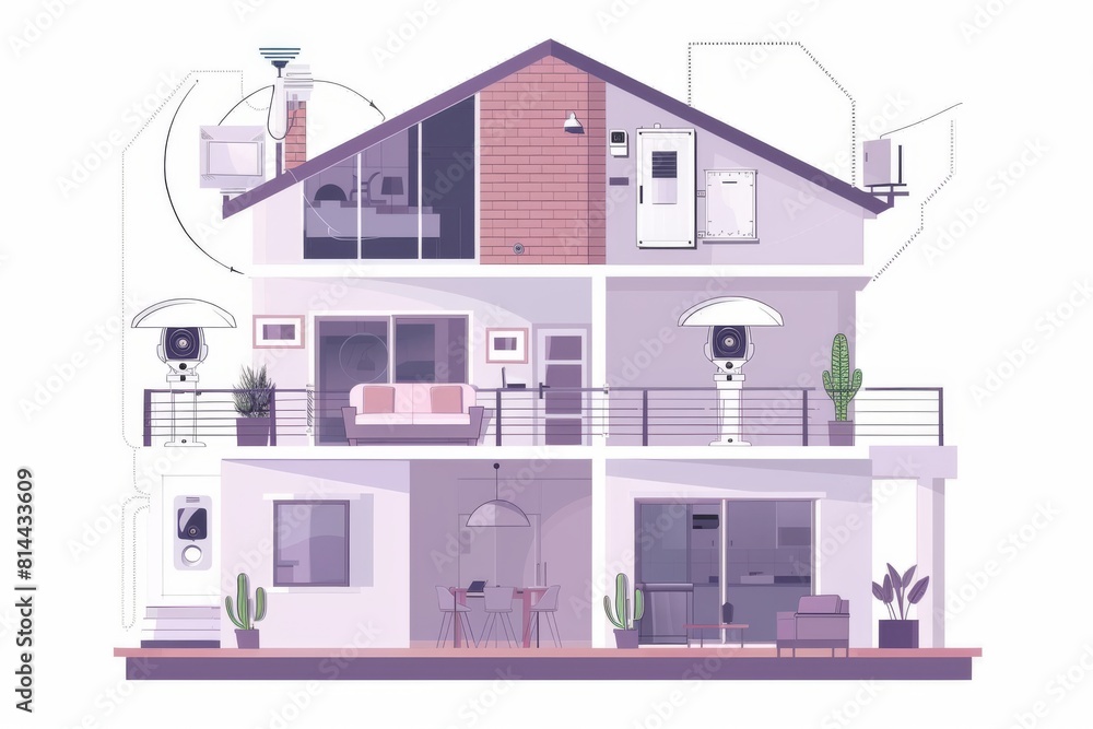 Fototapeta premium Building Security systems control smart security alarms through protective mechanisms, integrating alarm management with home technology for enhanced safety.