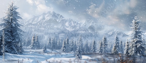 Fresh snowfall texture on a quiet mountain landscape  capturing the essence of a tranquil winter scene 