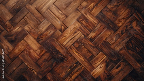 High-angle shot of polished herringbone wood flooring, offering a classic and sophisticated background,