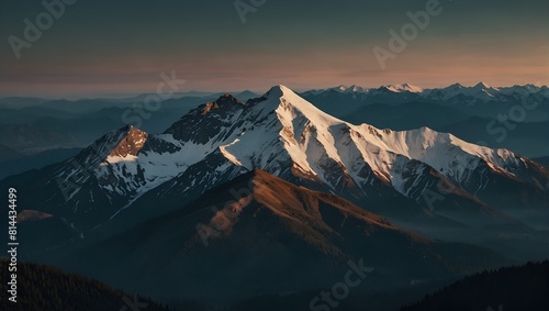 sunrise over the mountains thats are covered with snow