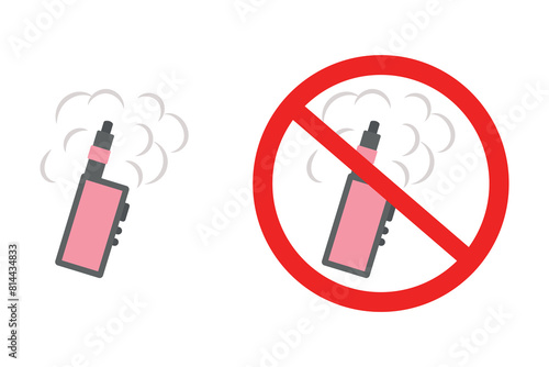 Set of electronic cigarettes vapes. Electronic cigarette in a prohibition sign. Stop smoking