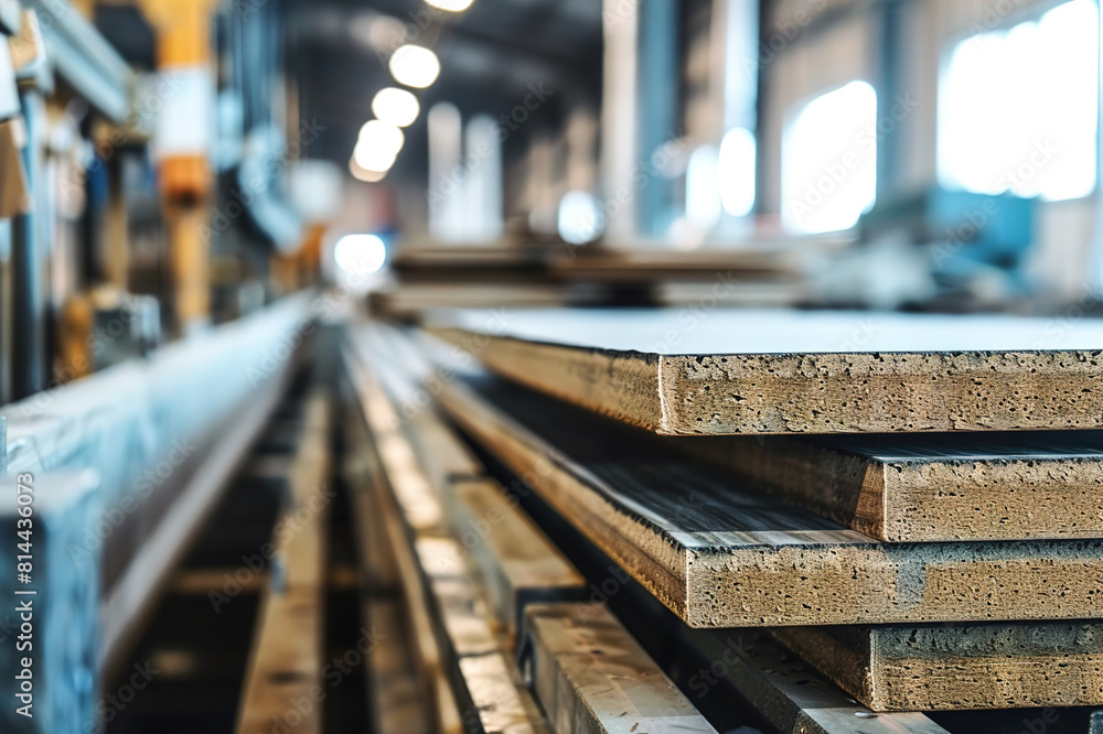 Industrial machinery cuts and shapes drywall sheets in manufacturing facility, optimizing construction materials. Industrial machinery cuts and shapes drywall sheets in manufacturing facility, optimizing construction materials.