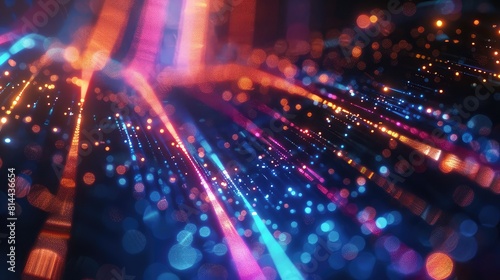fiber optics background with lots spots, abstract blue background with some smooth lines and sparkles in it, Glowing colorful of neon light or laser moving high speed data network technology. 