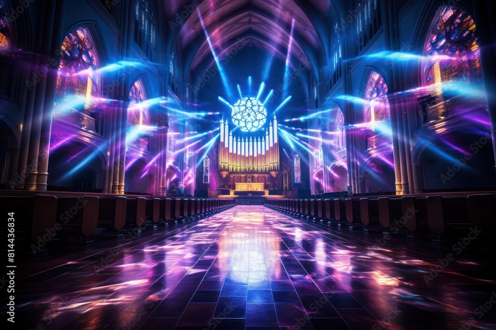 Fototapeta premium Christian and Catholic churches illuminated with beautiful lights.