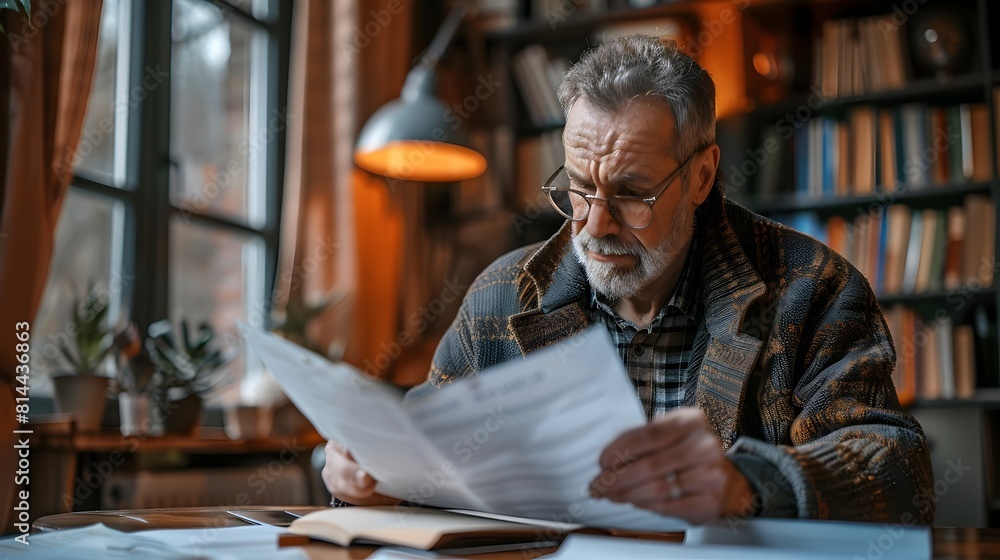Elderly Man Reviewing Life Insurance Policy to Secure His Family s Future Elderly Man Reviewing Life Insurance Policy to Secure His Family s Future