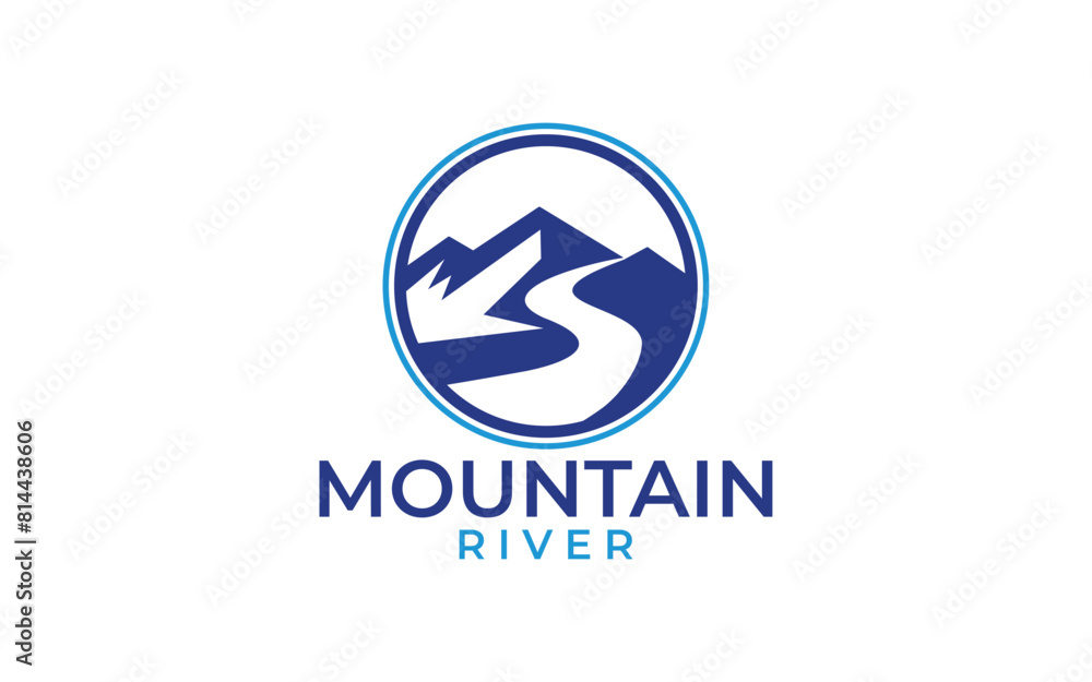 Mountain with river emblem logo design template Mountain with river emblem logo design template