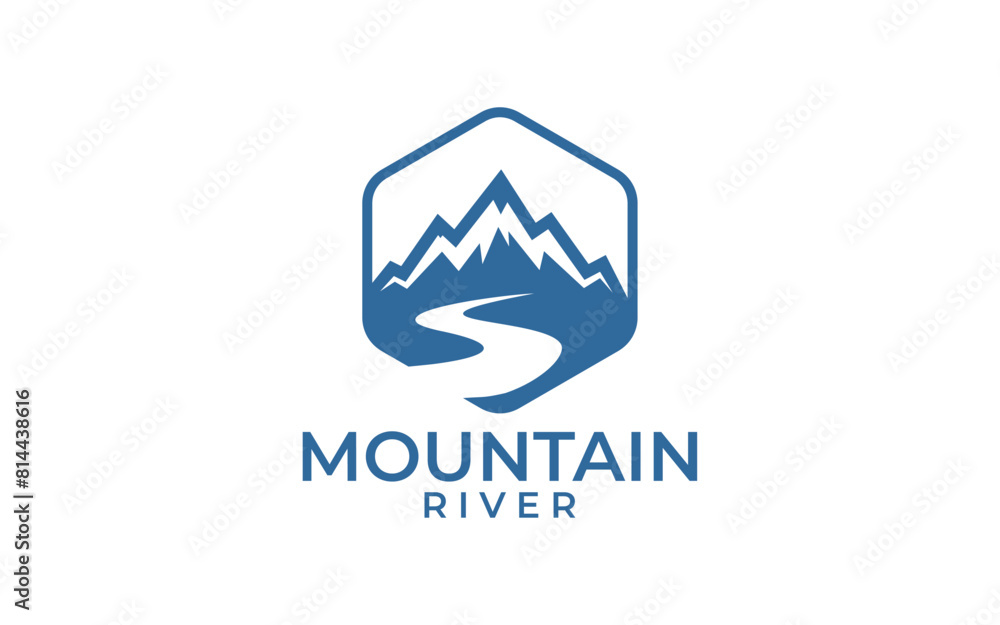 Mountain with river emblem logo design template Mountain with river emblem logo design template