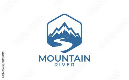 Mountain with river emblem logo design template