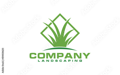 landscape logo for lawn or gardening business design template	

