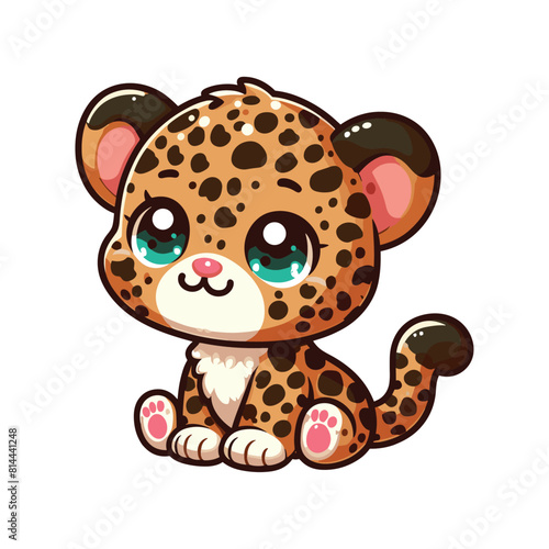 Cute little leopard cartoon sitting vector illustration