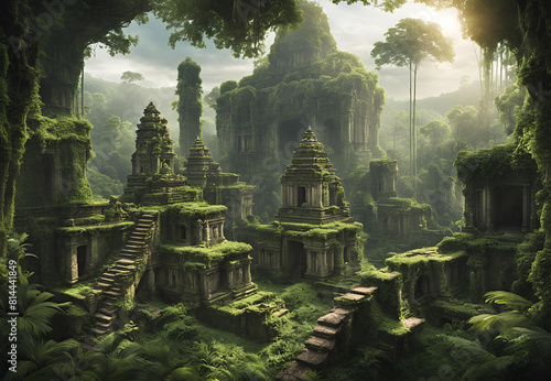 Jungle's Hidden Secrets: Panoramic View of Ancient Ruins photo