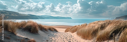 Landscape scene of Talybont beach and sand dunes in North Wales on a summer day realistic nature and landscape photo