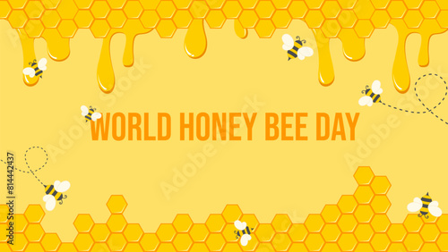 Vector graphic of little bees and honeycomb borders background suitable for world honey bee day 4k