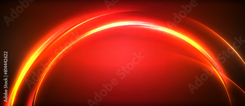 A vibrant colorfulness of red and yellow hues creating a glowing curve against a dark background, resembling automotive lighting or a visual effect, similar to a lens flare or electric blue gas