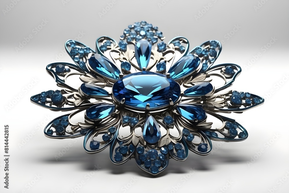 Beautiful blue brooch isolated on white Beautiful blue brooch isolated on white