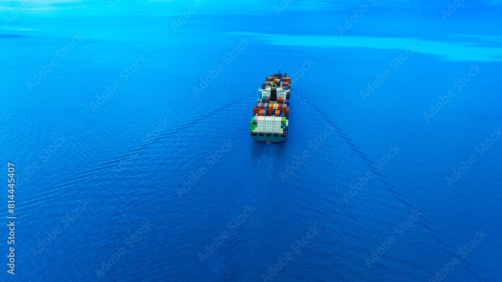 Aerial view of the freight shipping transport system cargo ship container. international transportation Export-import business, logistics, transportation industry concepts	