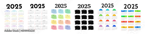 Calendar for 2025 isolated on a white background