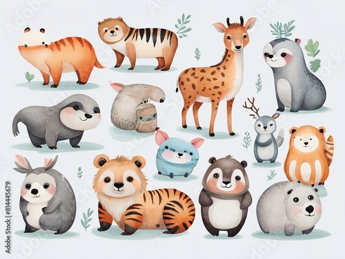  including cute wild animals illustration. Isolated background.