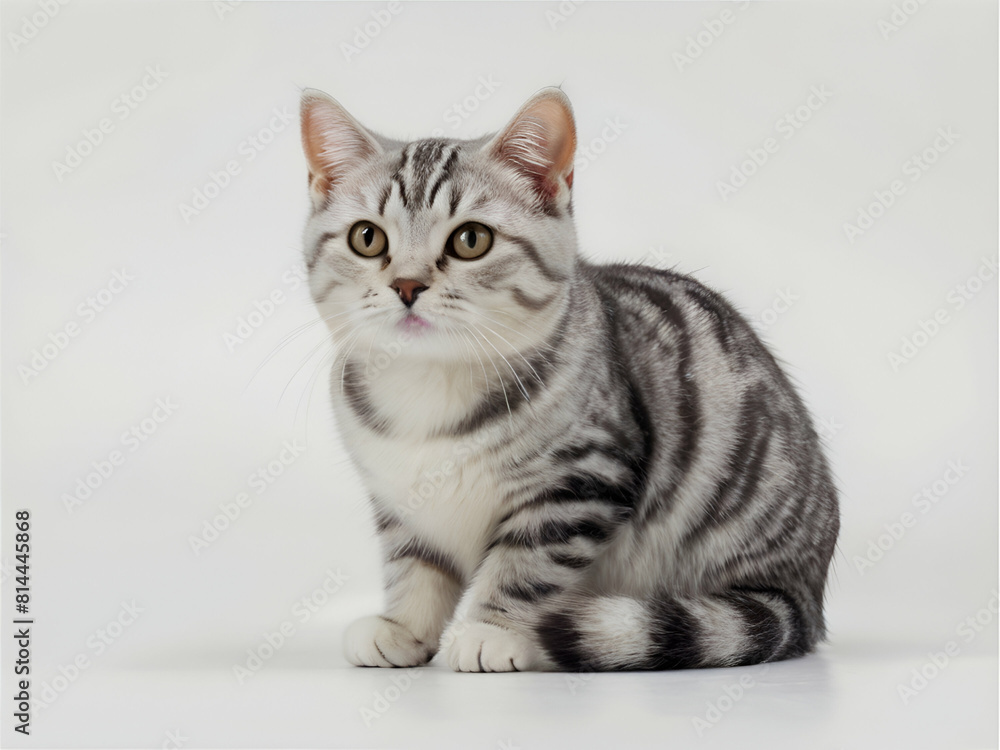 American shorthair portrait on white background, american shorthair kitten on white background