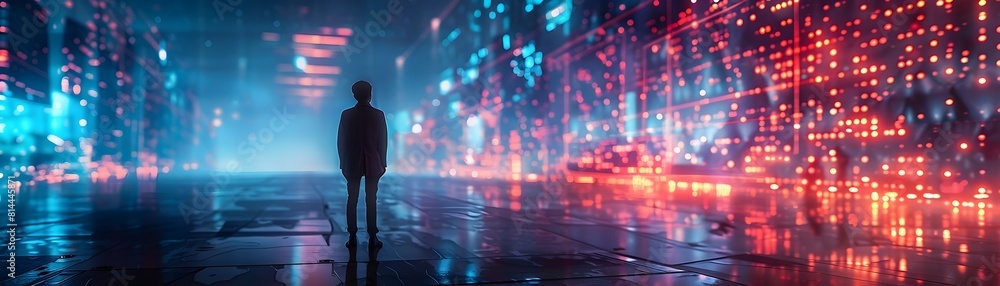 Immersive Digital Art Exhibit with Futuristic Cityscape and Interactive Lighting Displays Immersive Digital Art Exhibit with Futuristic Cityscape and Interactive Lighting Displays