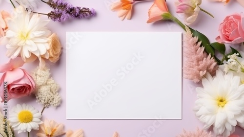 The image shows a variety of flowers arranged on a solid pink background. Some of the flowers are pink  white  yellow  and purple.