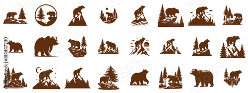 24 set silhouette design bear on rock