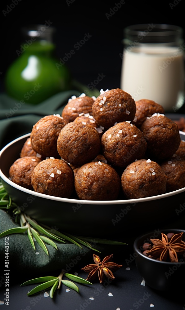 Carob energy balls with nuts, dates and coconut, vegan and vegetarian sweet food Carob energy balls with nuts, dates and coconut, vegan and vegetarian sweet food