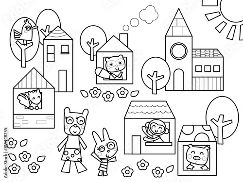 みんなのお家の塗り絵