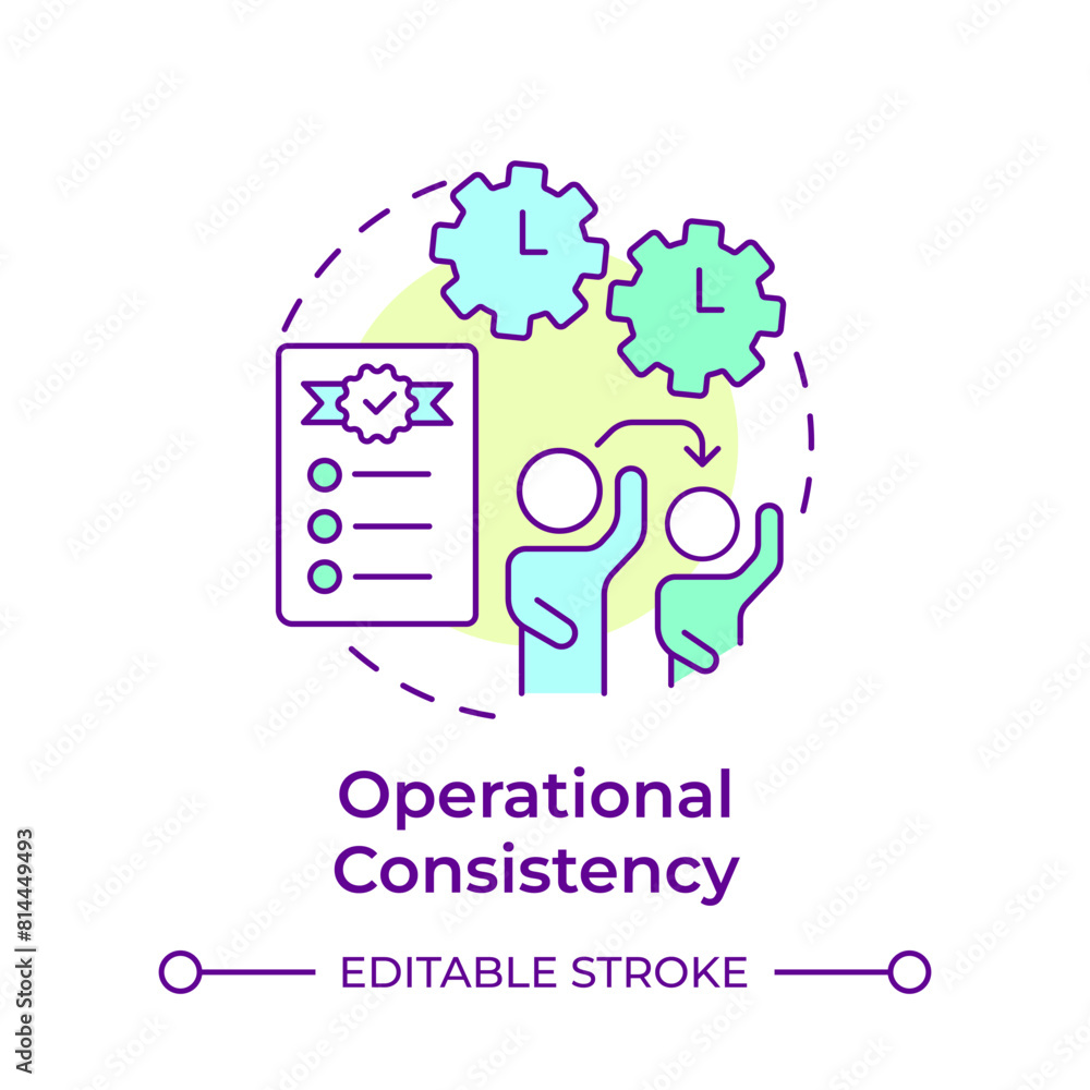 Operational consistency multi color concept icon. Commercial excellence, product quality. Round shape line illustration. Abstract idea. Graphic design. Easy to use in infographic, presentation Operational consistency multi color concept icon. Commercial excellence, product quality. Round shape line illustration. Abstract idea. Graphic design. Easy to use in infographic, presentation