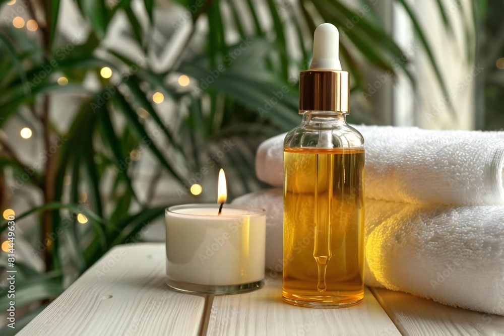 Essential Beauty Treatment Items displayed on a White Wooden Table in a Spa Essential Beauty Treatment Items displayed on a White Wooden Table in a Spa