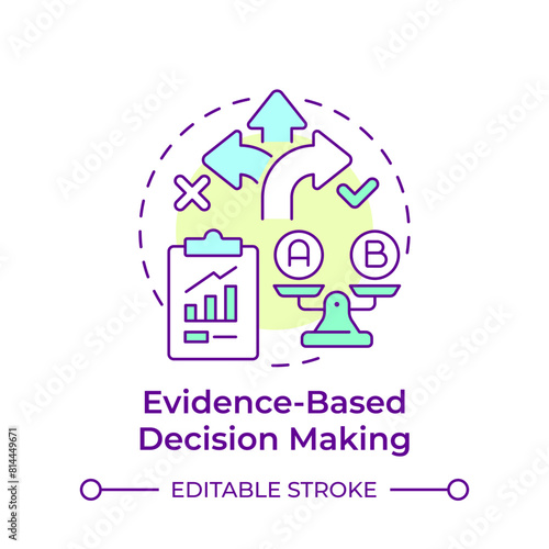 Evidence-based decision making multi color concept icon. Product development, quality management. Round shape line illustration. Abstract idea. Graphic design. Easy to use in infographic, presentation