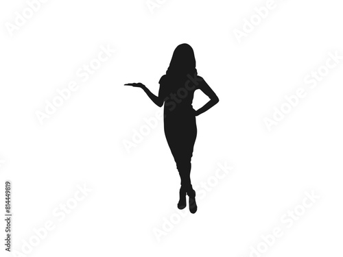 Business people show something vector. Silhouette of woman presenting something. Business and finance concept vector. silhouette of business woman show something with white background.